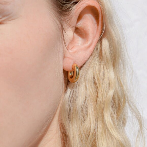 Minimalist Gold Huggie Hoop Earrings | Hypoallergenic, Water & Tarnish Resistant - Picture 2 of 2